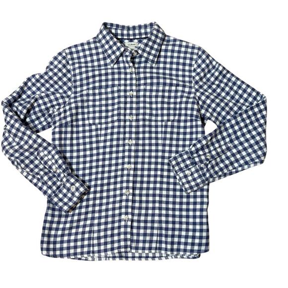 L. L. Bean Tops - L.L.Bean XS Petite Blue White Gingham Button Down Shirt Flannel Preppy Coastal​